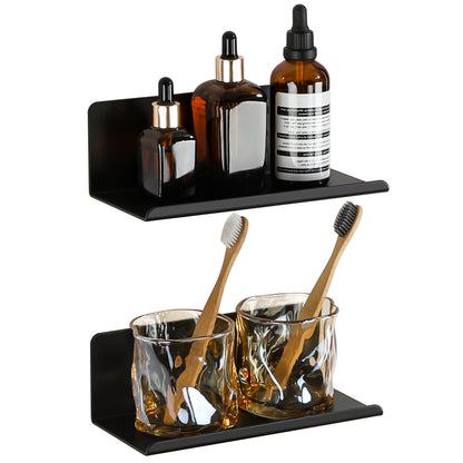 SAYAYO Floating Shelves, Adhesive or Screws Fixing Small Shelf for Wall Picture Book Display Shelves for Living Room, Bedroom, Bathroom, Kitchen, No Drilling, White/ Black, 20CM - 40CM