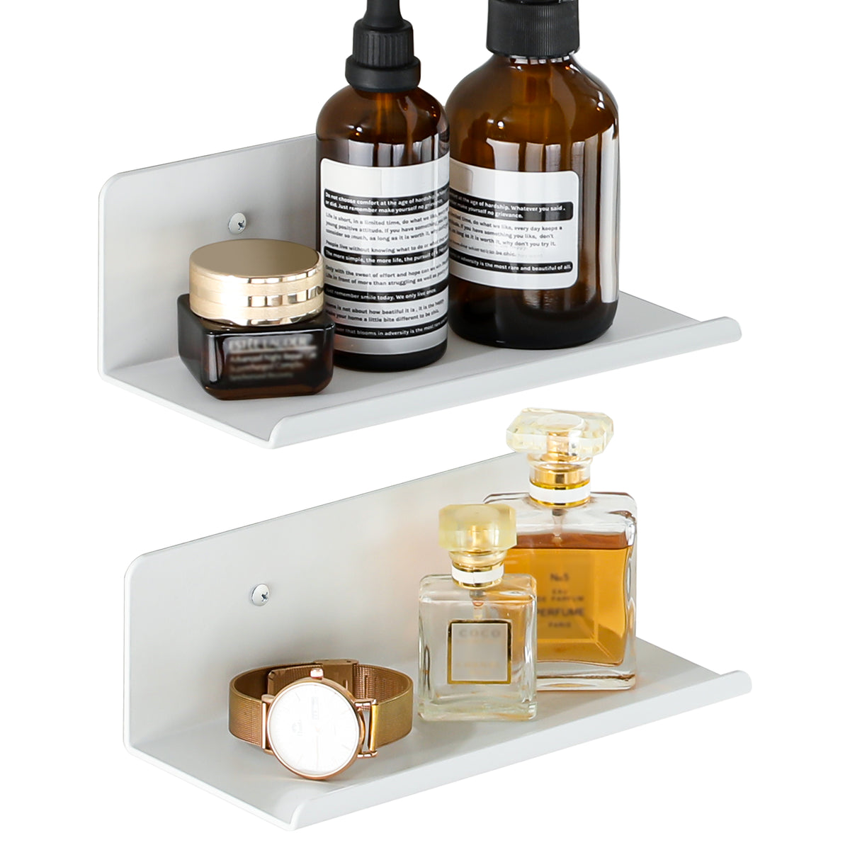 SAYAYO Floating Shelves, Adhesive or Screws Fixing Small Shelf for Wall Picture Book Display Shelves for Living Room, Bedroom, Bathroom, Kitchen, No Drilling, White/ Black, 20CM - 40CM