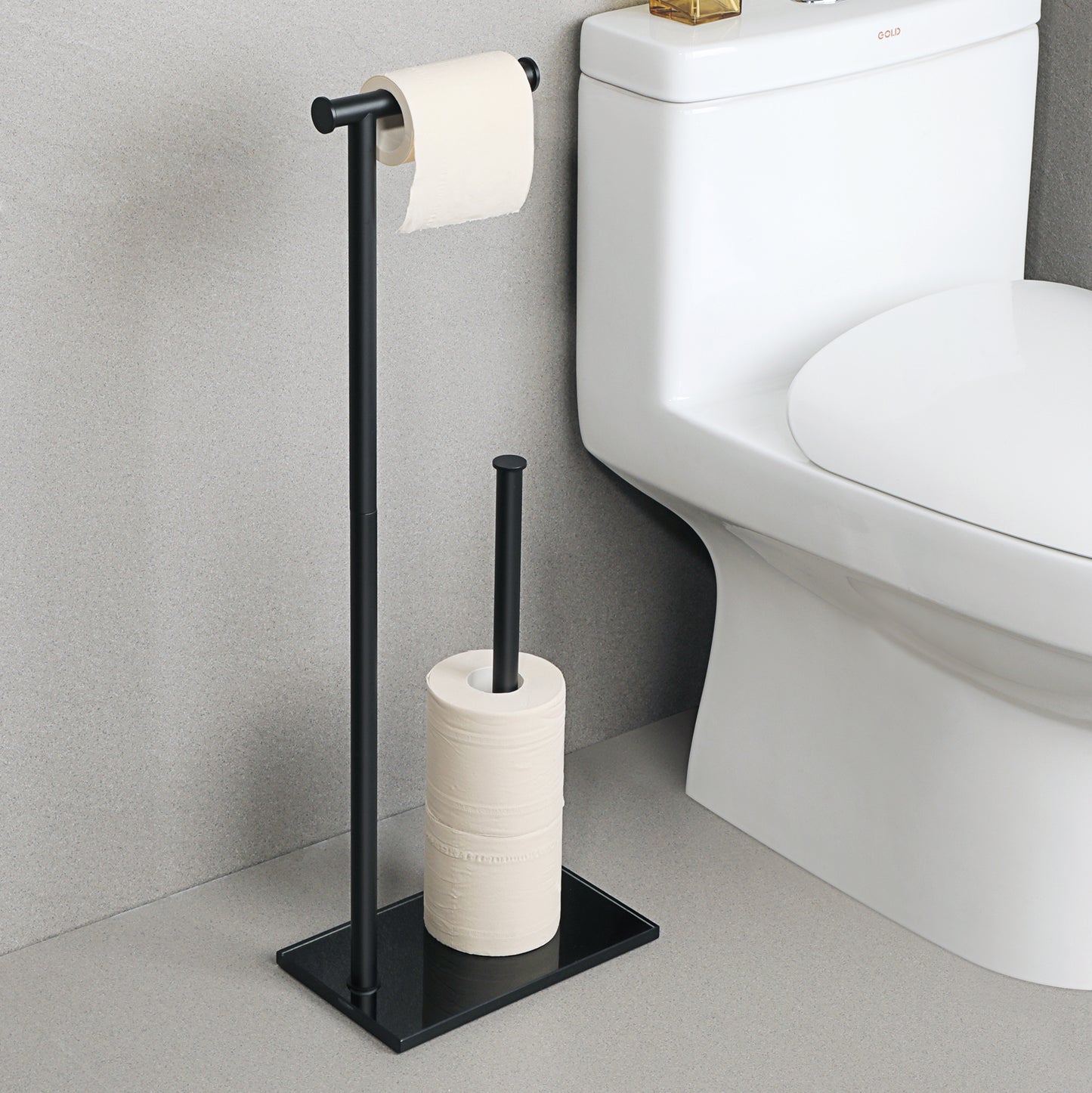 Sayayo Free Standing Toilet Roll Holder with Double Pole (Rectangular Base)