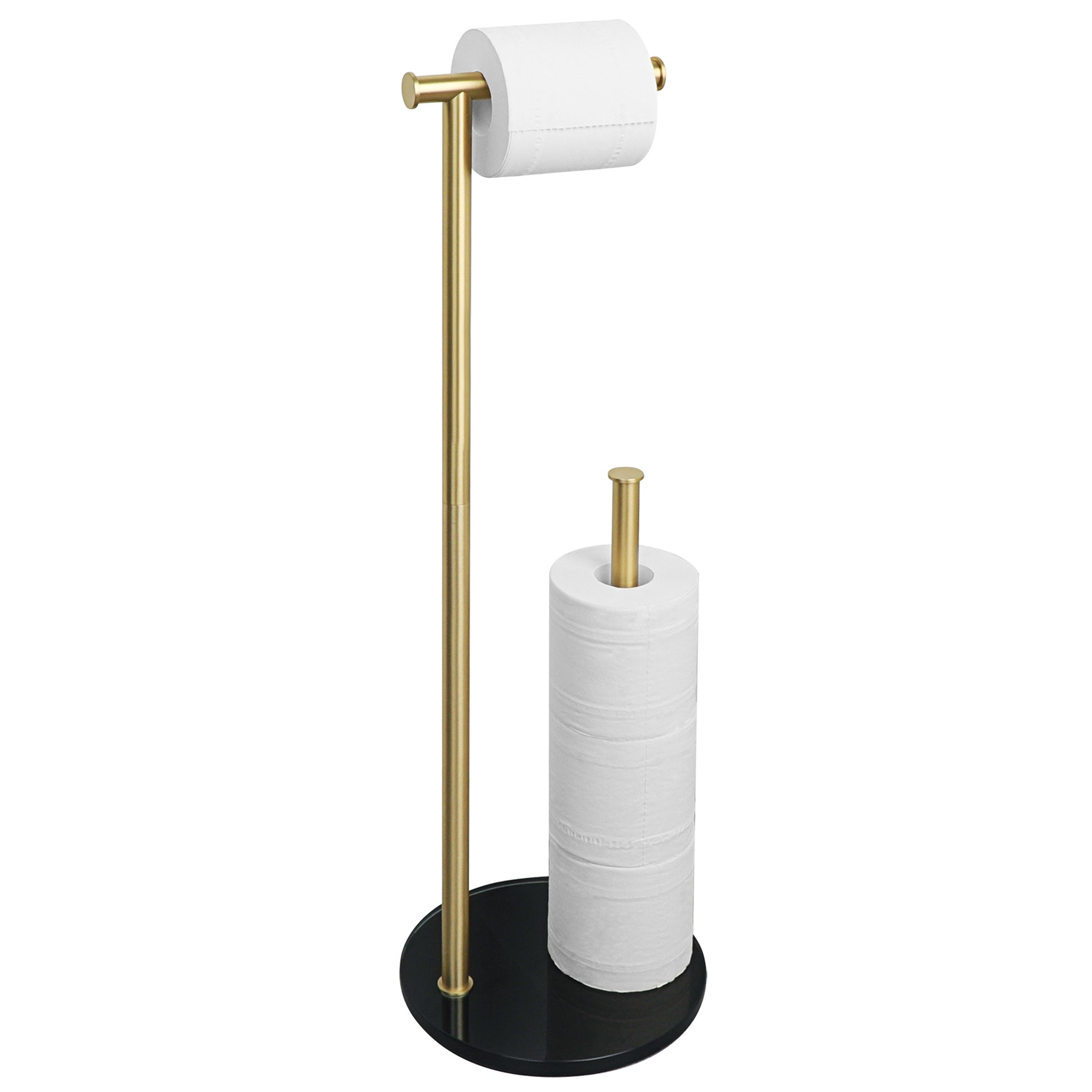 Floor Standing Toilet Paper Holder Black Toilet Roll Holder for Bathroom  304 Stainless Steel Pole 12MM Thick Tempered Glass Base