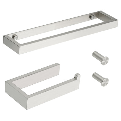 SAYAYO 4-Piece Black Bathroom Accessory Set 6 Inch/ 15 CM Toilet Roll Holder Wall Mounted, 8 Inch/ 12 Inch, 20CM/ 30CM Towel Rail Hand Towel Holder and 2Pcs Coat Hooks for Hanging, SUS304 Stainless Steel