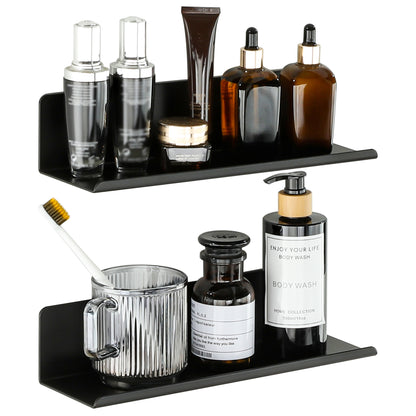 SAYAYO Floating Shelves, Adhesive or Screws Fixing Small Shelf for Wall Picture Book Display Shelves for Living Room, Bedroom, Bathroom, Kitchen, No Drilling, White/ Black, 20CM - 40CM