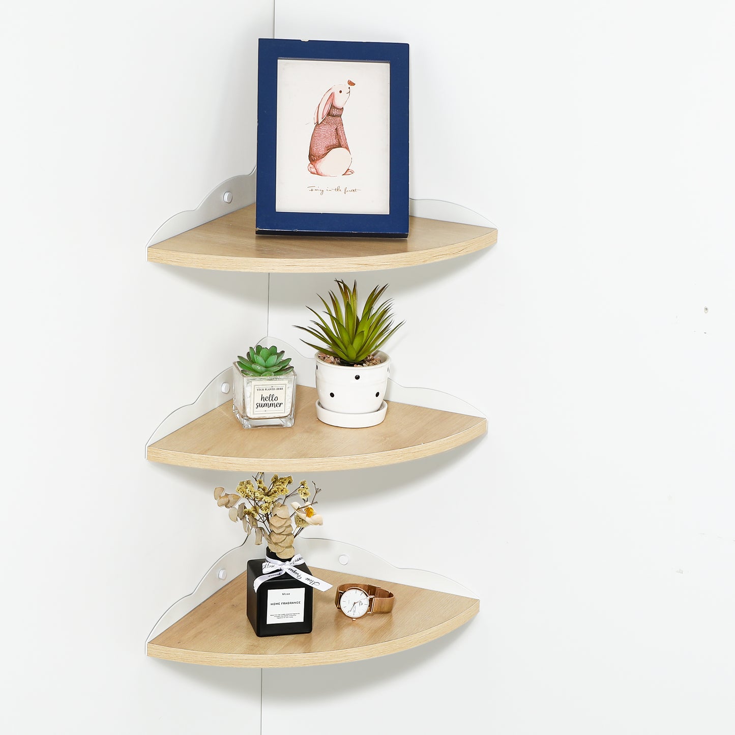 SAYAYO 28 CM Wooden Corner Wall Shelves, Wooden Corner Shelf, Wall-Mounted Shelf for Books, Plants, Kitchen, Bathroom, Living Room, Study