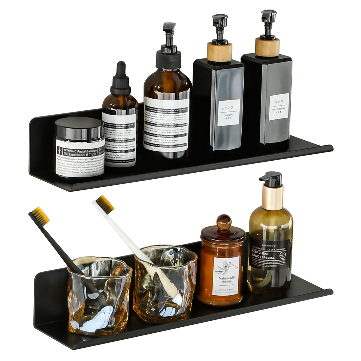 SAYAYO Floating Shelves, Adhesive or Screws Fixing Small Shelf for Wall Picture Book Display Shelves for Living Room, Bedroom, Bathroom, Kitchen, No Drilling, White/ Black, 20CM - 40CM