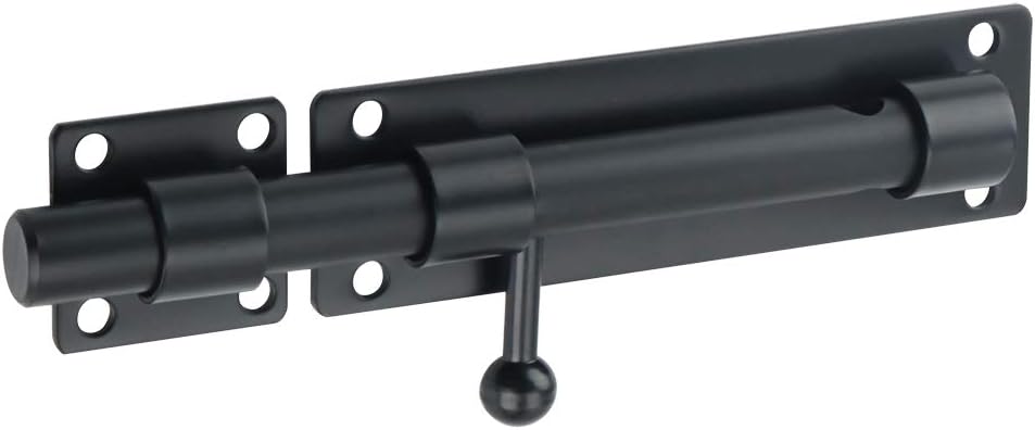 Sayayo Slide Gate Latch Bolt Safety Door Lock with Padlock Hole 150MM Length, 16MM Dia Bar, Heavy Duty Solid SUS304 Stainless Steel Matte Black(Not Include Padlock), 150MM, 180MM, 230MM