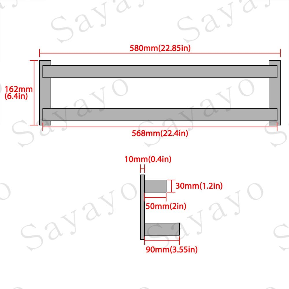 Sayayo Black Towel Rail Wall Mounted Double Bath Towel Holder for Bathroom Kitchen, 2-Tier Towels Rack SUS304 Stainless Steel, 16 INCH, 20 INCH, 24 INCH, 28 INCH