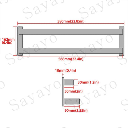 Sayayo Black Towel Rail Wall Mounted Double Bath Towel Holder for Bathroom Kitchen, 2-Tier Towels Rack SUS304 Stainless Steel, 16 INCH, 20 INCH, 24 INCH, 28 INCH