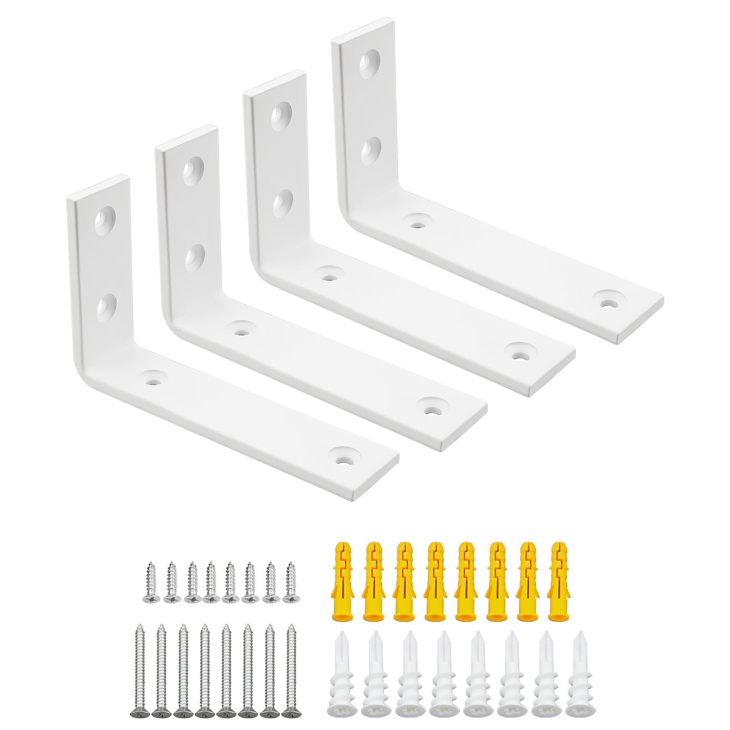 SAYAYO Shelf Brackets Heavy Duty 5MM Thick White Angle Brackets Metal L Brackets for Shelves, Wooden Shelf Brackets & Supports Wall Hanging Corner Brace, 125mm - 300mm, 2 Pack/ 4 Pack