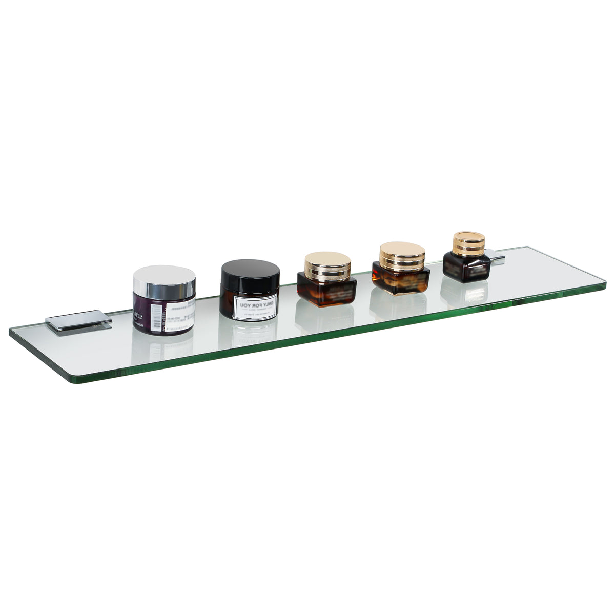 SAYAYO Bathroom Glass Shelf Wall Mounted 7MM/ 8MM Tempered Transparent Glass with Chromed Stainless Steel Shelf Brackets Supports 38CM/ 60CM Length