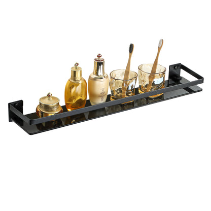 SAYAYO Bathroom Shelf Tempered Glass Shelf Wall Mounted, Black/ Brushed/ Gold Shower Storage with SUS304 Stainless Steel Rail, 38CM/ 50CM/ 60CM Length