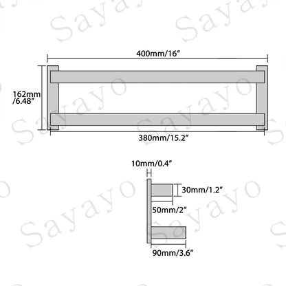 Sayayo Black Towel Rail Wall Mounted Double Bath Towel Holder for Bathroom Kitchen, 2-Tier Towels Rack SUS304 Stainless Steel, 16 INCH, 20 INCH, 24 INCH, 28 INCH