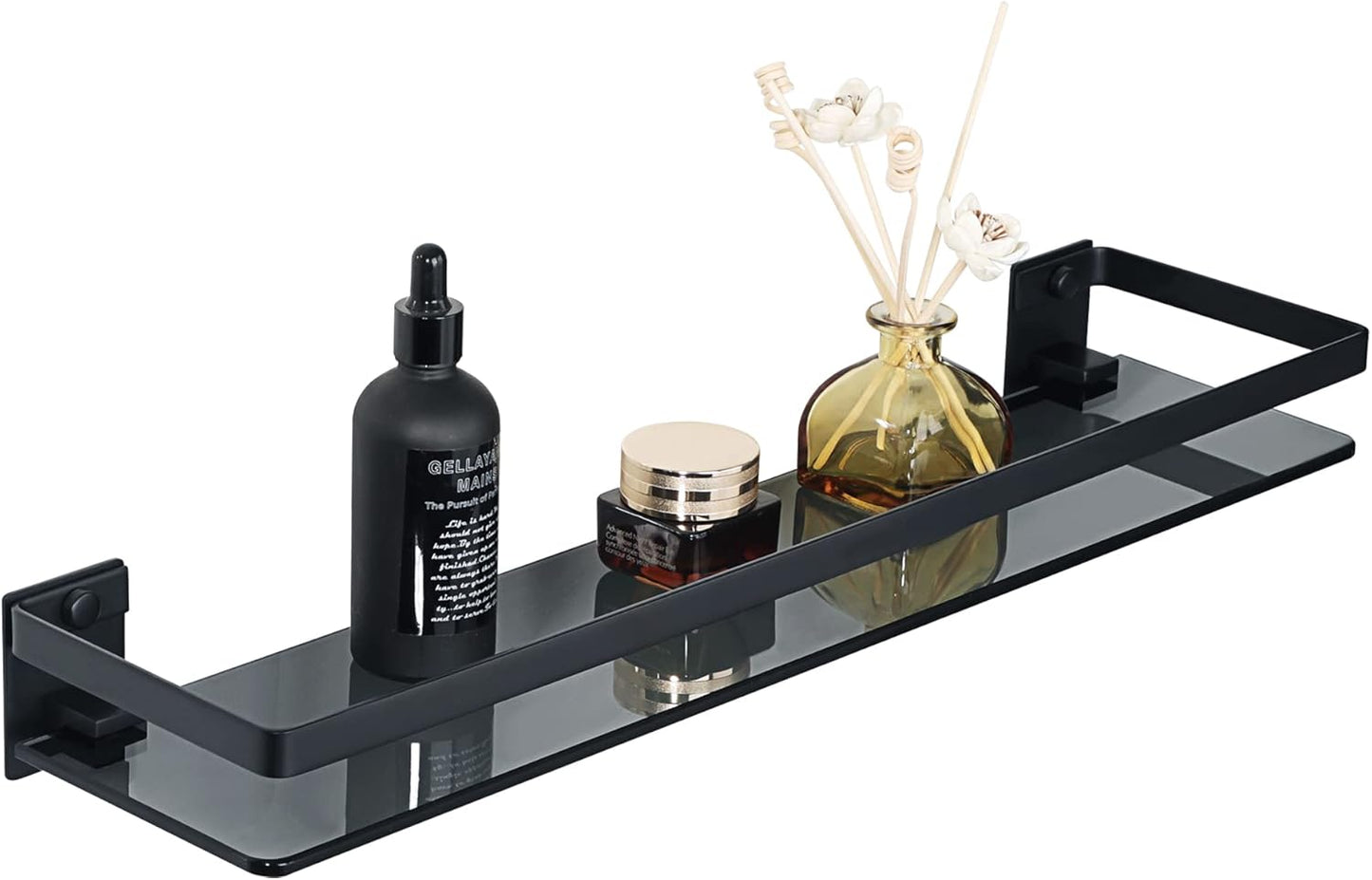 SAYAYO Bathroom Shelf Tempered Glass Shelf Wall Mounted, Black/ Brushed/ Gold Shower Storage with SUS304 Stainless Steel Rail, 38CM/ 50CM/ 60CM Length