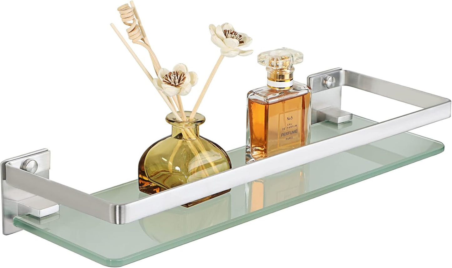 SAYAYO Bathroom Shelf Tempered Glass Shelf Wall Mounted, Black/ Brushed/ Gold Shower Storage with SUS304 Stainless Steel Rail, 38CM/ 50CM/ 60CM Length