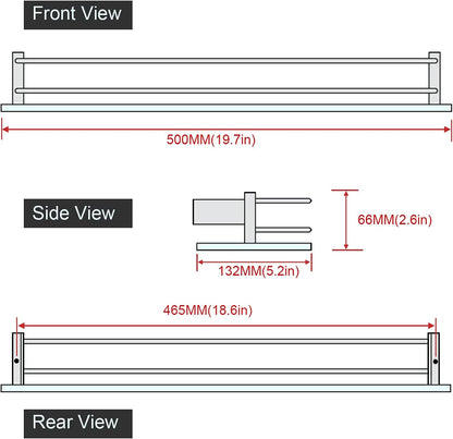 SAYAYO Bathroom Shelf Tempered Glass Shelf with Rail Wall Mounted Stainless Steel Chromed/ Black/ Brushed Finished, 40cm, 50cm, 60cm (16inch - 24inch)