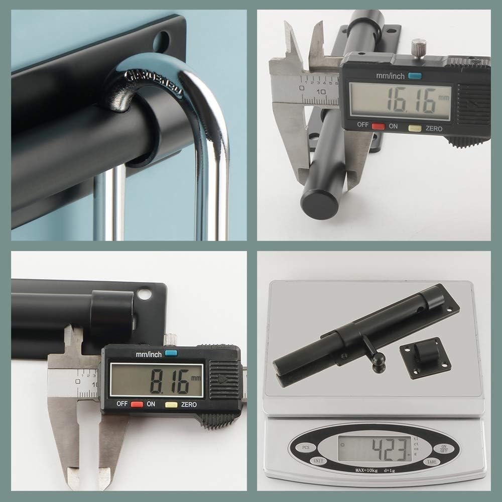 Sayayo Slide Gate Latch Bolt Safety Door Lock with Padlock Hole 150MM Length, 16MM Dia Bar, Heavy Duty Solid SUS304 Stainless Steel Matte Black(Not Include Padlock), 150MM, 180MM, 230MM