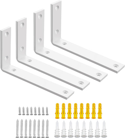 SAYAYO Shelf Brackets Heavy Duty 5MM Thick White Angle Brackets Metal L Brackets for Shelves, Wooden Shelf Brackets & Supports Wall Hanging Corner Brace, 125mm - 300mm, 2 Pack/ 4 Pack