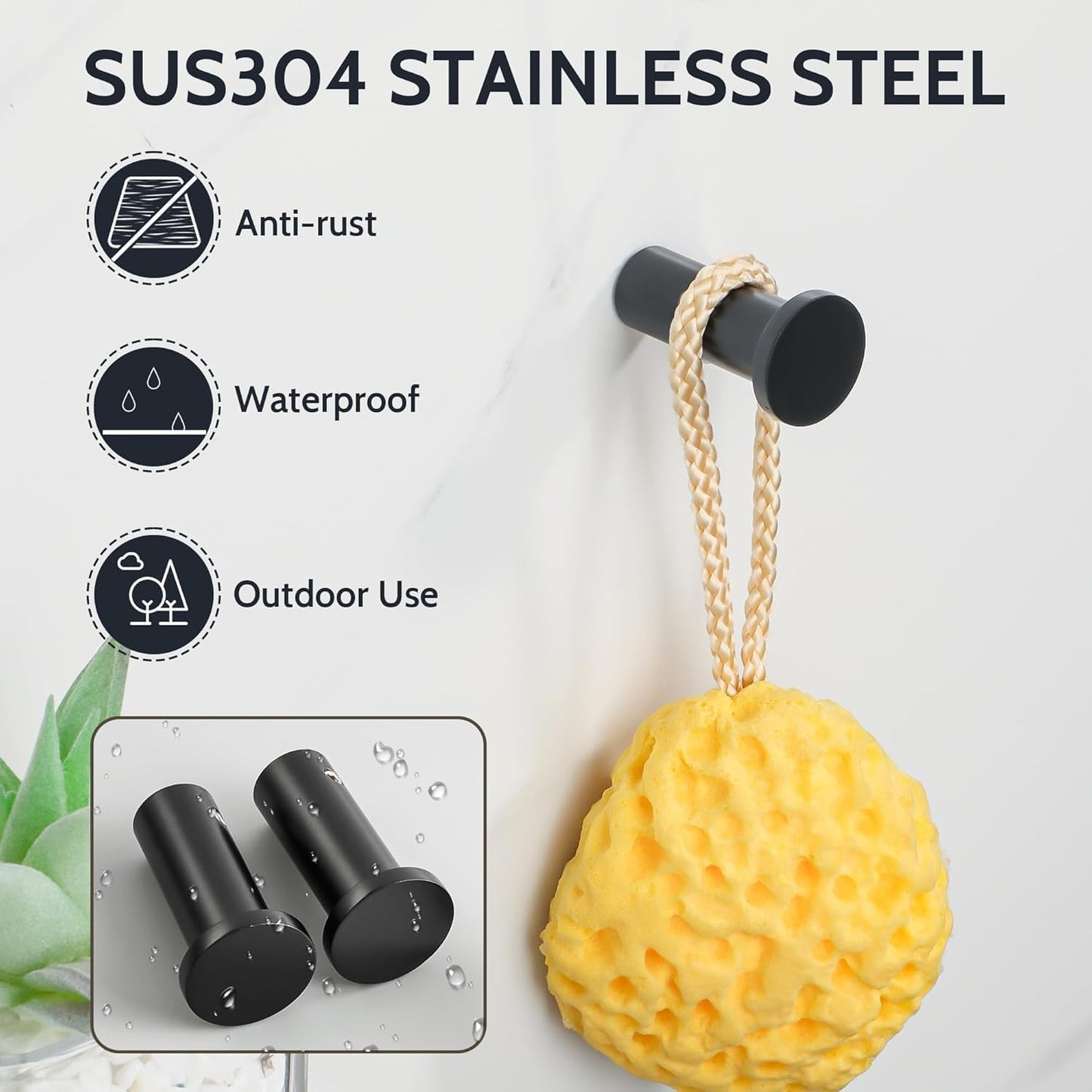 SAYAYO Coat Hooks Wall Mounted SUS304 Stainless Steel Door Hooks for Hanging Towels Wall Hooks for Bathroom Heavy Duty, 2Pcs/4Pcs