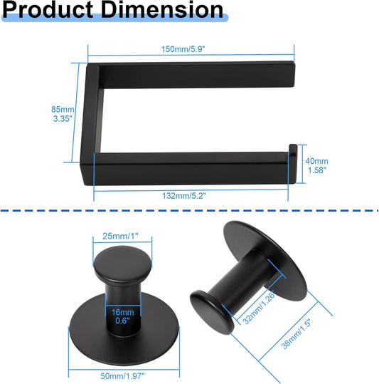 SAYAYO Toilet Roll Holder Self Adhesive Sticky on 2 Hooks for Hanging Towels Wall Hook Toilet Paper Holder Without Screws No Drill for Bathroom Kitchen SUS304 Stainless Steel Bathroom set