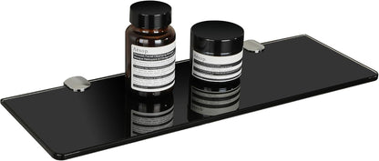 SAYAYO Glass Floating Shelves, 7MM Tempered Transparent Bathroom Shelf Wall Mounted with Chromed Shelf Brackets for Home Kitchen Bedroom Decor 38CM/15 Inch, 1 PCS/ 2 PCS