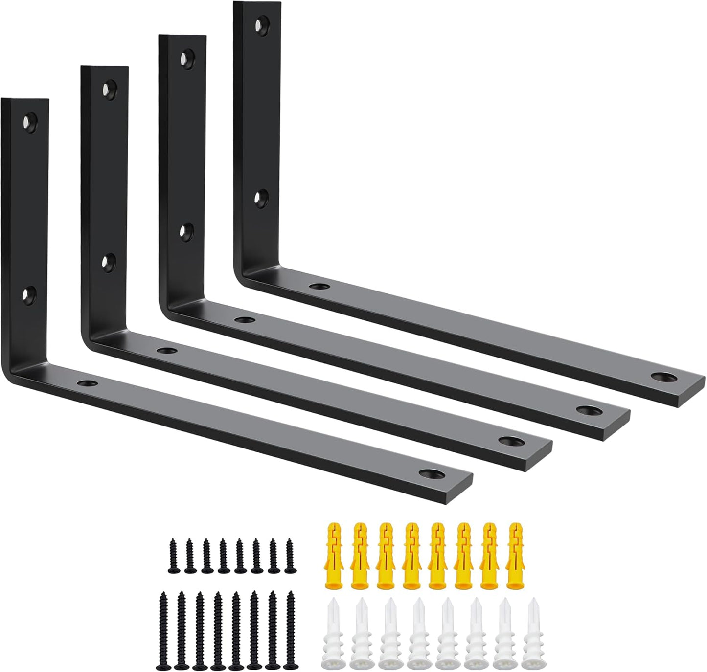 SAYAYO Shelf Brackets Heavy Duty 5MM Thick White Angle Brackets Metal L Brackets for Shelves, Wooden Shelf Brackets & Supports Wall Hanging Corner Brace, 125mm - 300mm, 2 Pack/ 4 Pack