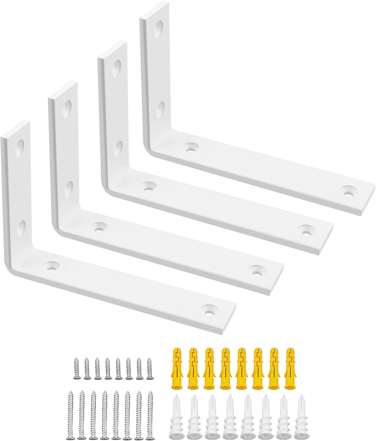 SAYAYO Shelf Brackets Heavy Duty 5MM Thick White Angle Brackets Metal L Brackets for Shelves, Wooden Shelf Brackets & Supports Wall Hanging Corner Brace, 125mm - 300mm, 2 Pack/ 4 Pack
