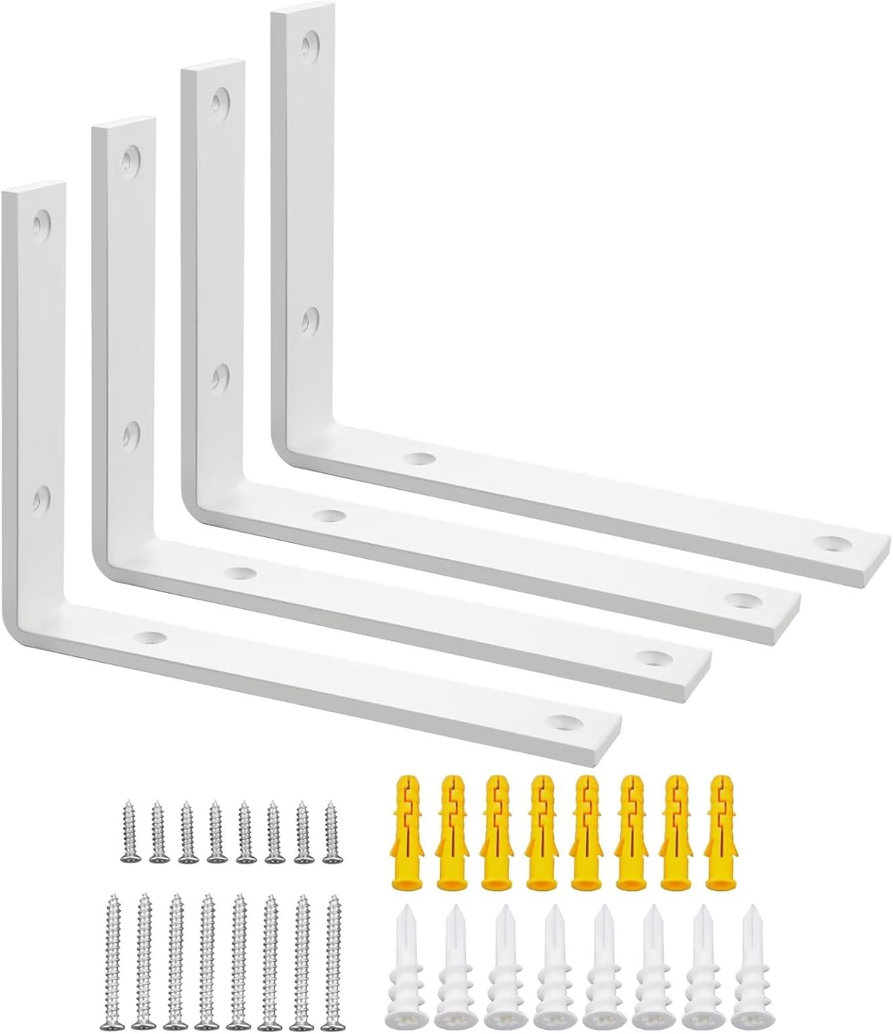 SAYAYO Shelf Brackets Heavy Duty 5MM Thick White Angle Brackets Metal L Brackets for Shelves, Wooden Shelf Brackets & Supports Wall Hanging Corner Brace, 125mm - 300mm, 2 Pack/ 4 Pack