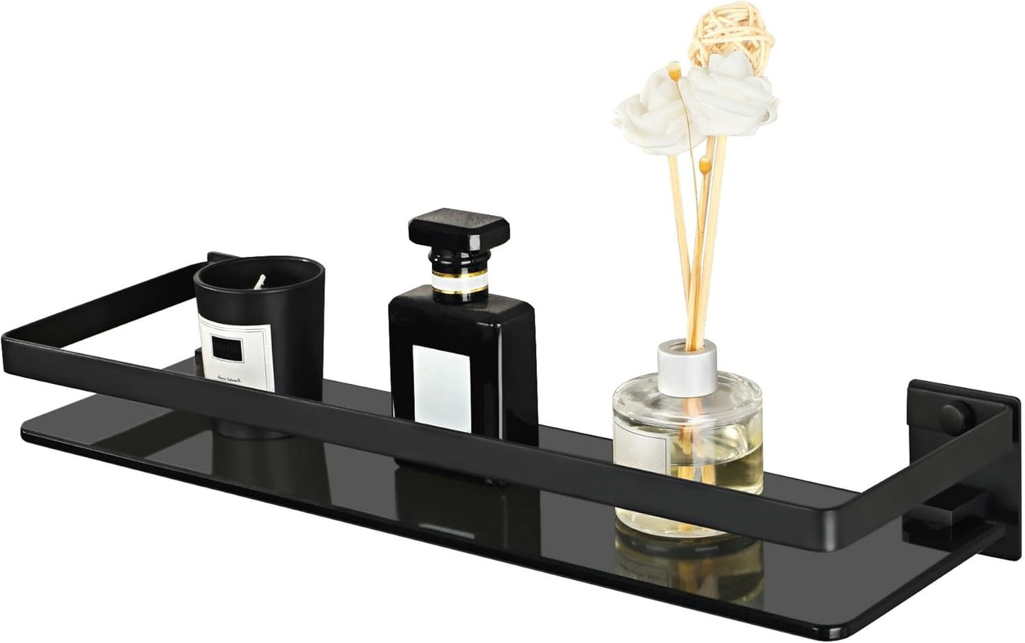 SAYAYO Bathroom Shelf Tempered Glass Shelf Wall Mounted, Black/ Brushed/ Gold Shower Storage with SUS304 Stainless Steel Rail, 38CM/ 50CM/ 60CM Length