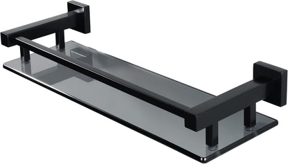 SAYAYO Bathroom Shelf Tempered Glass Shelf with Square Rail Wall Mounted, Stainless Steel Chromed/ Black Finished, 16 Inch, 20 Inch, 24 Inch (40cm, 50cm, 60cm)