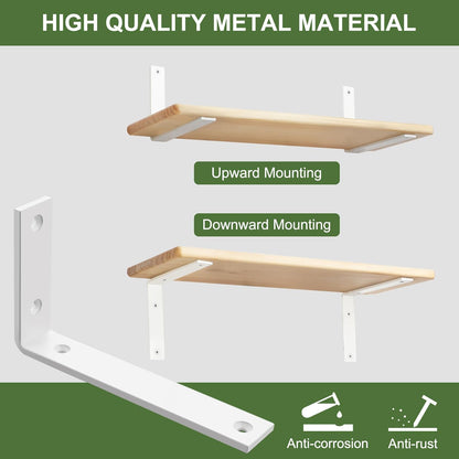 SAYAYO Shelf Brackets Heavy Duty 5MM Thick White Angle Brackets Metal L Brackets for Shelves, Wooden Shelf Brackets & Supports Wall Hanging Corner Brace, 200mm*150mm, 4 Pack, EJZX23108W-4P