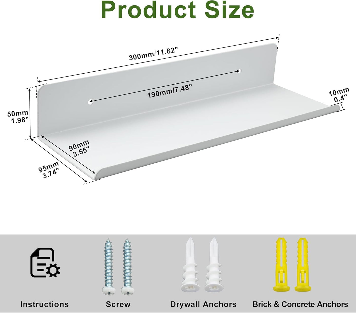 SAYAYO Floating Shelves Wall Mounted 30CM/ 12INCH, Screw-in Display Storage Shelf for Bedroom, Bathroom, Kitchen, Living Room, Office, with Drilling, Set of 2, White/ Black