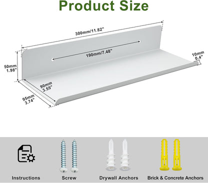 SAYAYO Floating Shelves Wall Mounted 30CM/ 12INCH, Screw-in Display Storage Shelf for Bedroom, Bathroom, Kitchen, Living Room, Office, with Drilling, Set of 2, White/ Black