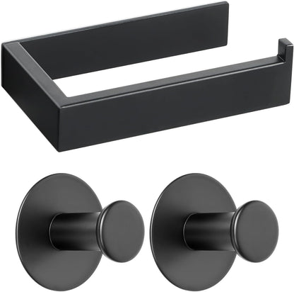SAYAYO Toilet Roll Holder Self Adhesive Sticky on 2 Hooks for Hanging Towels Wall Hook Toilet Paper Holder Without Screws No Drill for Bathroom Kitchen SUS304 Stainless Steel Bathroom set