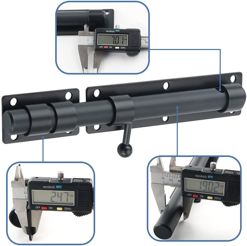 Sayayo Slide Gate Latch Bolt Safety Door Lock with Padlock Hole 150MM Length, 16MM Dia Bar, Heavy Duty Solid SUS304 Stainless Steel Matte Black(Not Include Padlock), 150MM, 180MM, 230MM