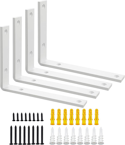 SAYAYO Shelf Brackets Heavy Duty 5MM Thick White Angle Brackets Metal L Brackets for Shelves, Wooden Shelf Brackets & Supports Wall Hanging Corner Brace, 200mm*150mm, 4 Pack, EJZX23108W-4P