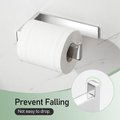 SAYAYO Toilet Roll Holder Self Adhesive Sticky on Toilet Paper Holder Without Screws No Drill for Bathroom Kitchen SUS304 Stainless Steel Square Design Towards the Right/ Left