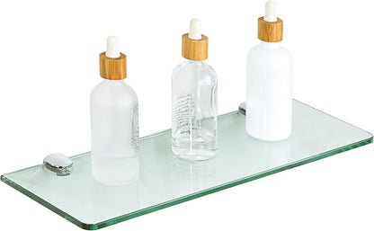 SAYAYO Glass Floating Shelves, 7MM Tempered Transparent Bathroom Shelf Wall Mounted with Chromed Shelf Brackets for Home Kitchen Bedroom Decor 38CM/15 Inch, 1 PCS/ 2 PCS