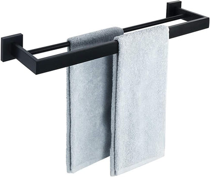 SAYAYO Double Towel Rail Wall Mounted Black Hand Towel Holder, 2-Tier Large Bath Towel Rack Heavy Duty for Bathroom Kitchen, 50CM, 60CM, 70CM