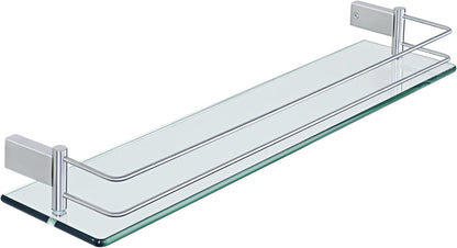 SAYAYO Bathroom Shelf Tempered Glass Shelf with Rail Wall Mounted Stainless Steel Chromed/ Black/ Brushed Finished, 40cm, 50cm, 60cm (16inch - 24inch)