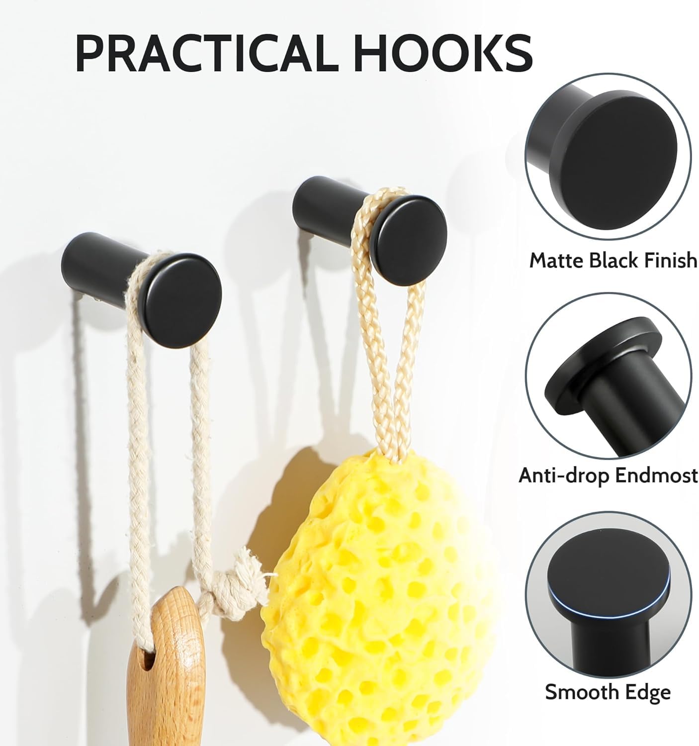 SAYAYO Coat Hooks Wall Mounted SUS304 Stainless Steel Door Hooks for Hanging Towels Wall Hooks for Bathroom Heavy Duty, 2Pcs/4Pcs