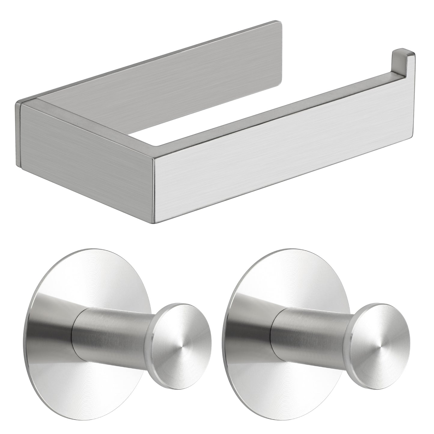 SAYAYO Toilet Roll Holder Self Adhesive Sticky on 2 Hooks for Hanging Towels Wall Hook Toilet Paper Holder Without Screws No Drill for Bathroom Kitchen SUS304 Stainless Steel Bathroom set