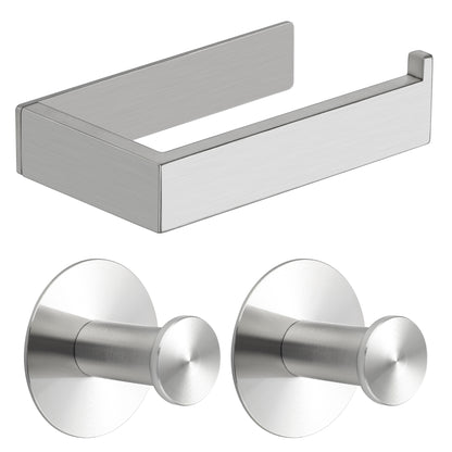 SAYAYO Toilet Roll Holder Self Adhesive Sticky on 2 Hooks for Hanging Towels Wall Hook Toilet Paper Holder Without Screws No Drill for Bathroom Kitchen SUS304 Stainless Steel Bathroom set