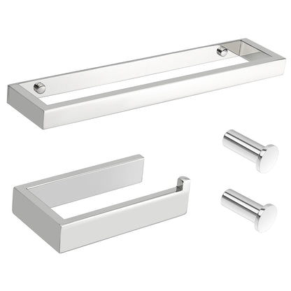 SAYAYO 4-Piece Black Bathroom Accessory Set 6 Inch/ 15 CM Toilet Roll Holder Wall Mounted, 8 Inch/ 12 Inch, 20CM/ 30CM Towel Rail Hand Towel Holder and 2Pcs Coat Hooks for Hanging, SUS304 Stainless Steel