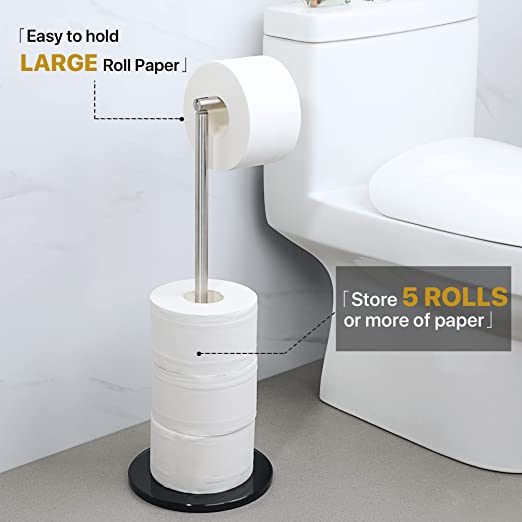 Floor Standing Toilet Paper Holder Black Toilet Roll Holder for Bathroom  304 Stainless Steel Pole 12MM Thick Tempered Glass Base