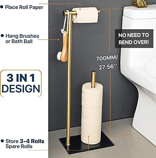 Sayayo Free Standing Toilet Roll Holder with Double Pole (Rectangular Base)