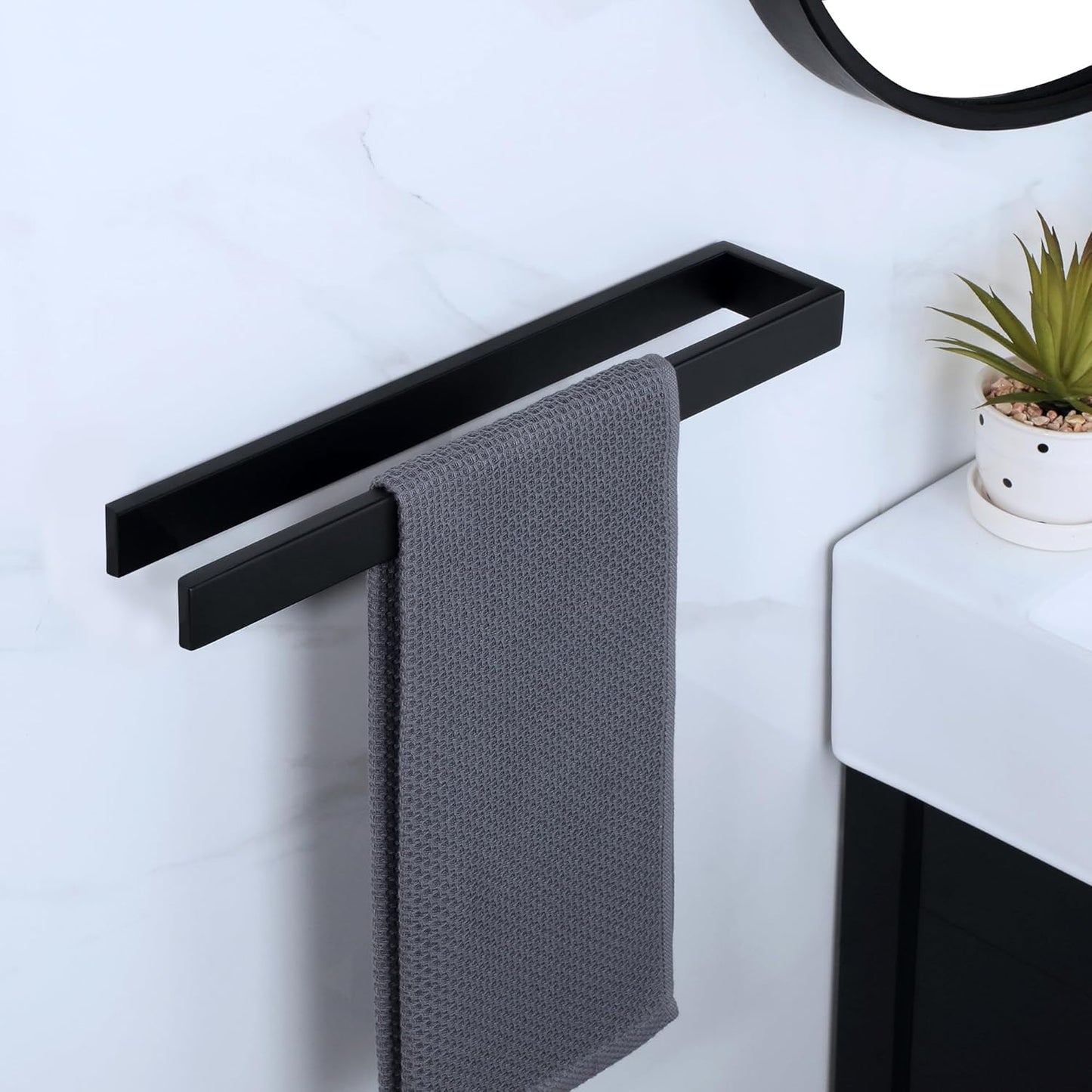 SAYAYO Hand Towel Holder Self Adhesive Towel Rail Towel Rack Stainless Steel Towel Ring No Drilling for Bathroom, 20cm - 40cm, 8 Inch - 16 Inch, Black, Brushed, Polished