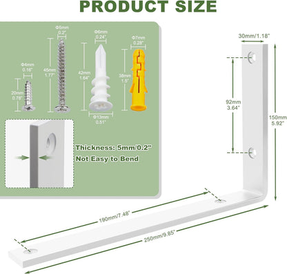 SAYAYO Shelf Brackets Heavy Duty 5MM Thick White Angle Brackets Metal L Brackets for Shelves, Wooden Shelf Brackets & Supports Wall Hanging Corner Brace, 125mm - 300mm, 2 Pack/ 4 Pack