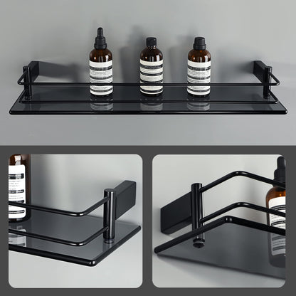 SAYAYO Bathroom Shelf Tempered Glass Shelf with Rail Wall Mounted Stainless Steel Chromed/ Black/ Brushed Finished, 40cm, 50cm, 60cm (16inch - 24inch)