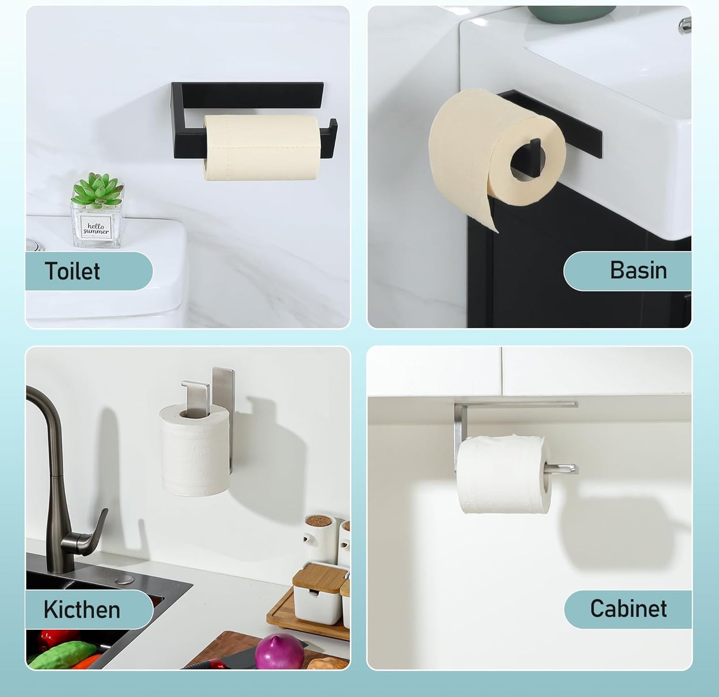SAYAYO Toilet Roll Holder Self Adhesive Sticky on Toilet Paper Holder Without Screws No Drill for Bathroom Kitchen SUS304 Stainless Steel Square Design Towards the Right/ Left