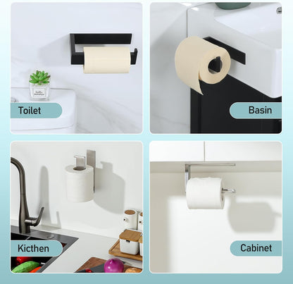 SAYAYO Toilet Roll Holder Self Adhesive Sticky on Toilet Paper Holder Without Screws No Drill for Bathroom Kitchen SUS304 Stainless Steel Square Design Towards the Right/ Left