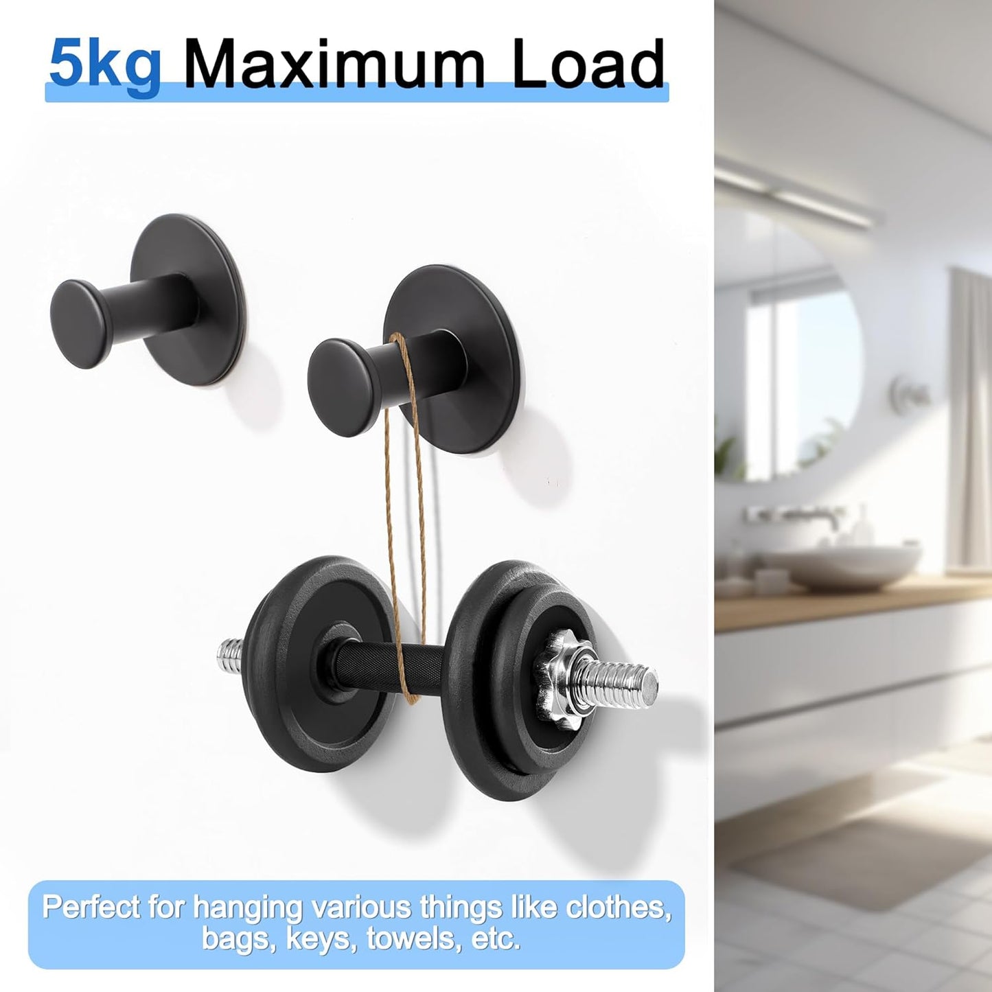 SAYAYO Toilet Roll Holder Self Adhesive Sticky on 2 Hooks for Hanging Towels Wall Hook Toilet Paper Holder Without Screws No Drill for Bathroom Kitchen SUS304 Stainless Steel Bathroom set
